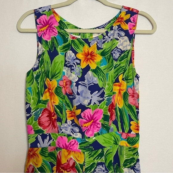 Talbots Silk Tropical Floral Pleated Button Back Midi Dress Vintage 90s - Picture 3 of 13